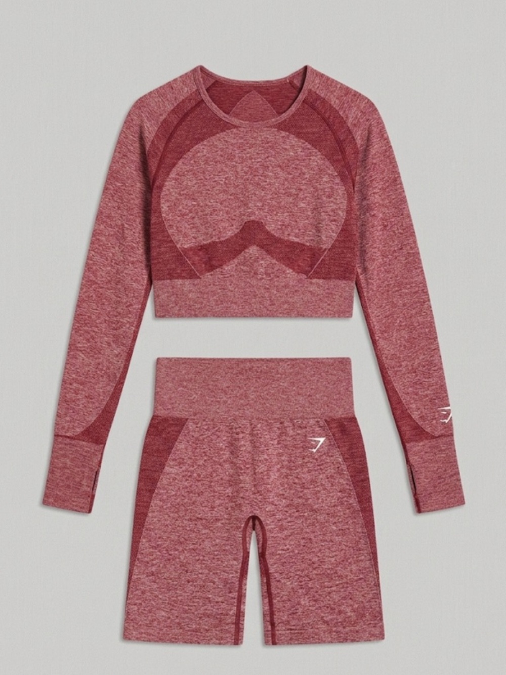 Gymshark Maroon Heather Seamless Long Sleeve Crop Top & High-Waist Biker Shorts